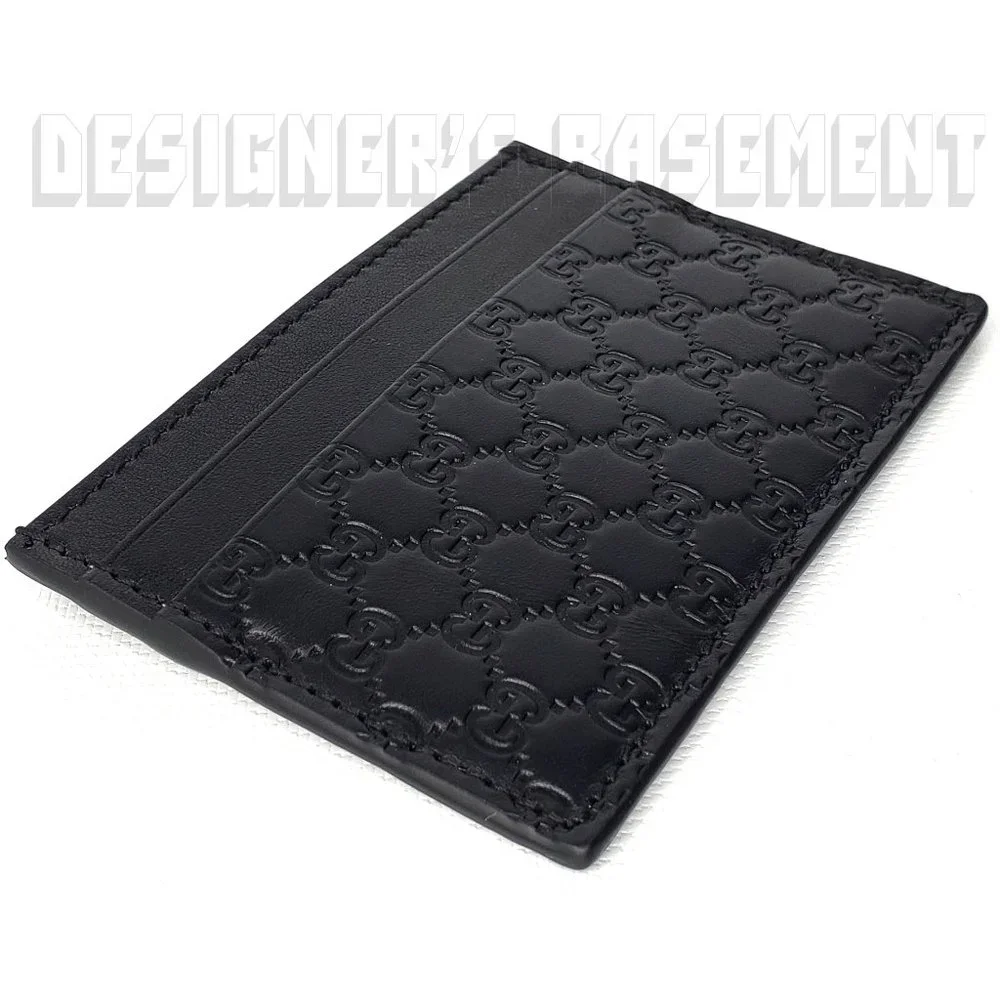 GUCCI black MICRO G MicroGUCCISSIMA embossed Leather Card Case wallet New in Box
